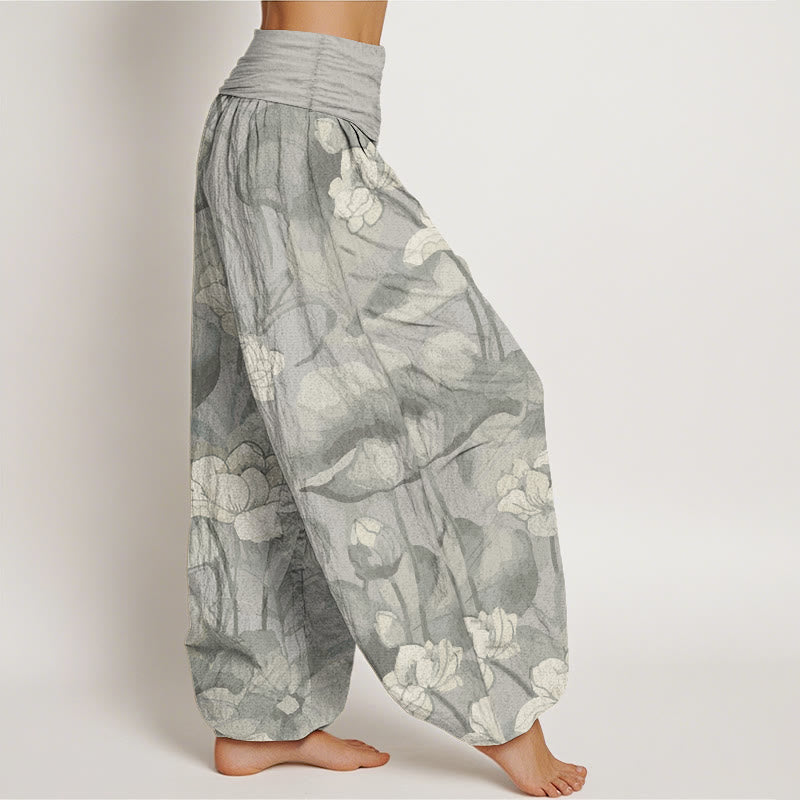 Buddha Stones Pure Cotton Lotus Design Women's Elastic Waist Harem Pants - image 11