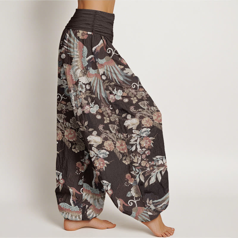 Buddha Stones Pure Cotton Colorful Flowers Birds Leaves Pattern Women's Elastic Waist Harem Pants - image 10