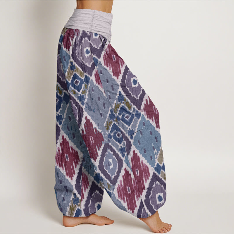 Buddha Stones Pure Cotton Plaid Printed Women's Elastic Waist Harem Pants - image 10