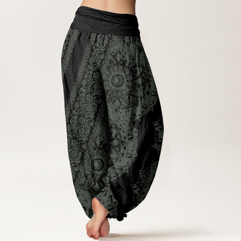 Buddha Stones Pure Cotton Mandala Pattern Parallel Flowers Women's Elastic Waist Harem Pants - image 10