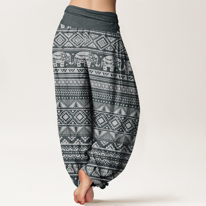Buddha Stones Pure Cotton Casual Elephant Geometric Figure Women's Elastic Waist Harem Pants - image 7