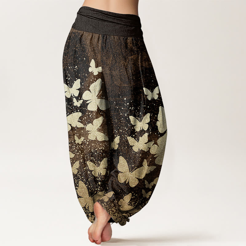 Buddha Stones Pure Cotton Casual Golden Butterfly Pattern Women's Elastic Waist Harem Pants - image 7