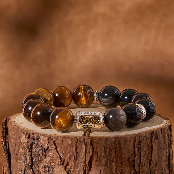 Buddha Stones Natural Silver Sheen Obsidian Tiger Eye Vajra Protection Bracelet - image 3
