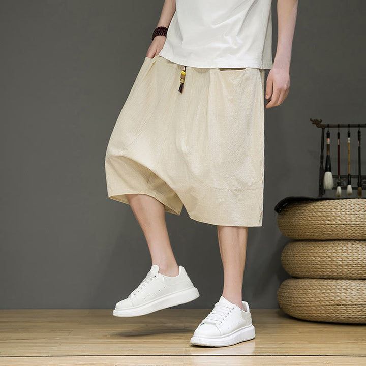 Buddha Stones Casual Drawstring Cotton Linen Men's Capri Harem Pants With Pockets - Linen - US/UK/AU46，EU56 (5XL) - image 0