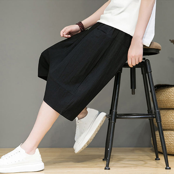 Buddha Stones Casual Drawstring Cotton Linen Men's Capri Harem Pants With Pockets - image 19