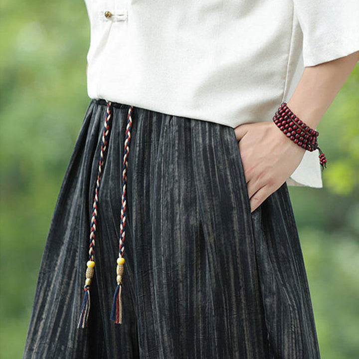 Buddha Stones Summer Black Stripes Drawstring Men's Harem Pants With Pockets - image 9