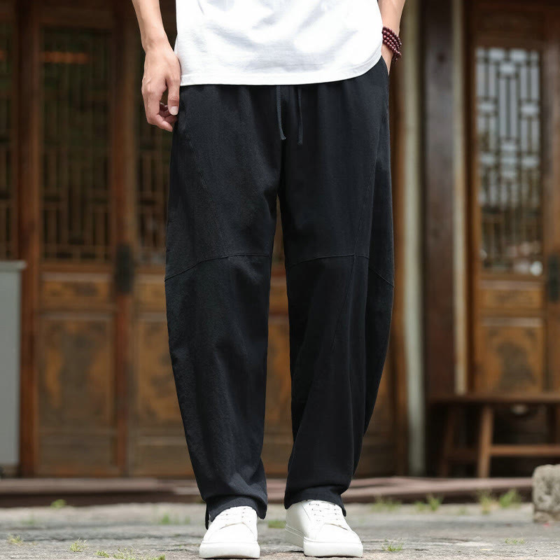 Buddha Stones Solid Drawstring Men's Elastic Waistband Cotton Linen Pants With Pockets - Black - US/UK/AU46，EU56 (5XL) - image 10