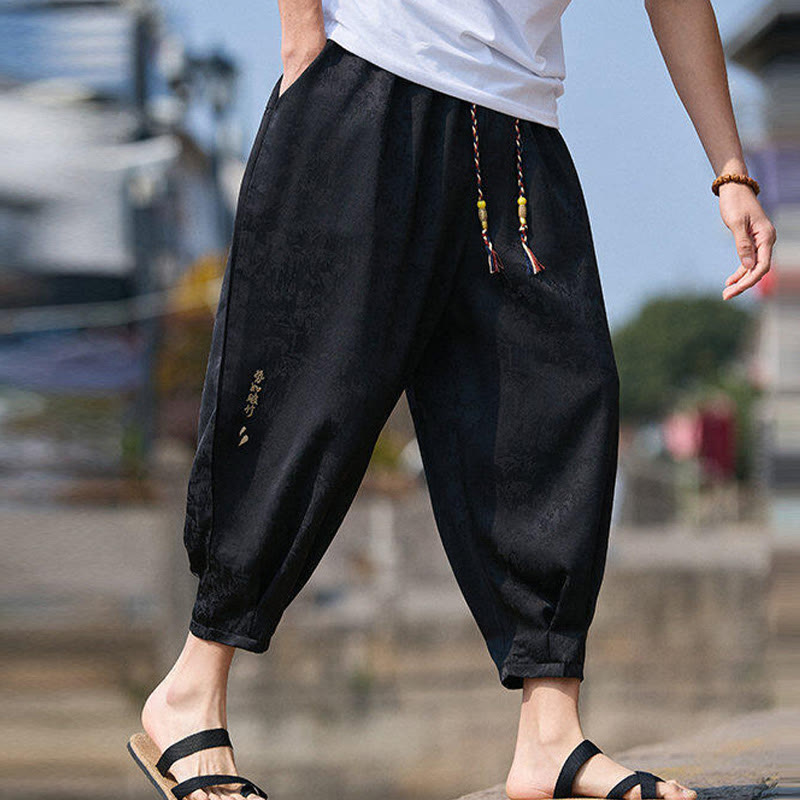Buddha Stones Summer Character Embroidery Design Drawstring Men's 7-8 Length Pants With Pockets - image 6