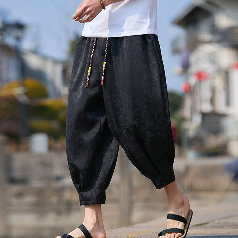 Buddha Stones Summer Character Embroidery Design Drawstring Men's 7-8 Length Pants With Pockets - image 4