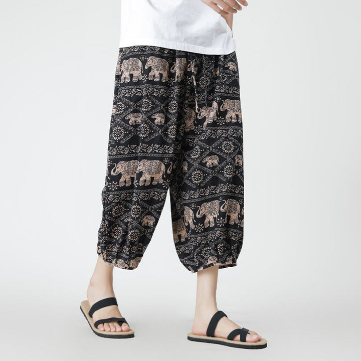 Buddha Stones Summer Square Patchwork Elephant Mandala Geometry Cotton Linen Men's 7-8 Length Pants With Pockets - image 26
