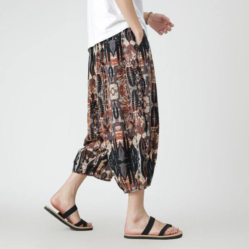 Buddha Stones Summer Square Patchwork Elephant Mandala Geometry Cotton Linen Men's 7-8 Length Pants With Pockets - image 13