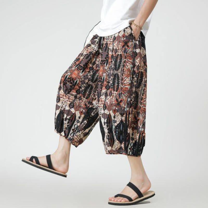 Buddha Stones Summer Square Patchwork Elephant Mandala Geometry Cotton Linen Men's 7-8 Length Pants With Pockets - image 19