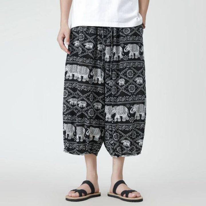 Buddha Stones Summer Square Patchwork Elephant Mandala Geometry Cotton Linen Men's 7-8 Length Pants With Pockets - image 42