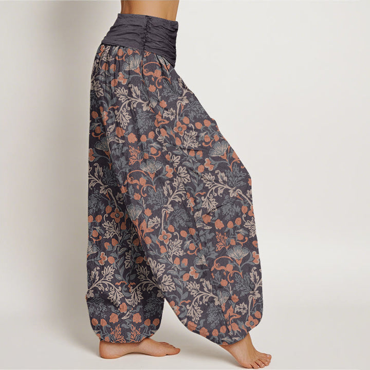 Buddha Stones Cotton Casual Flower Vine Leaves Pattern Women's Elastic Waist Harem Pants - image 5