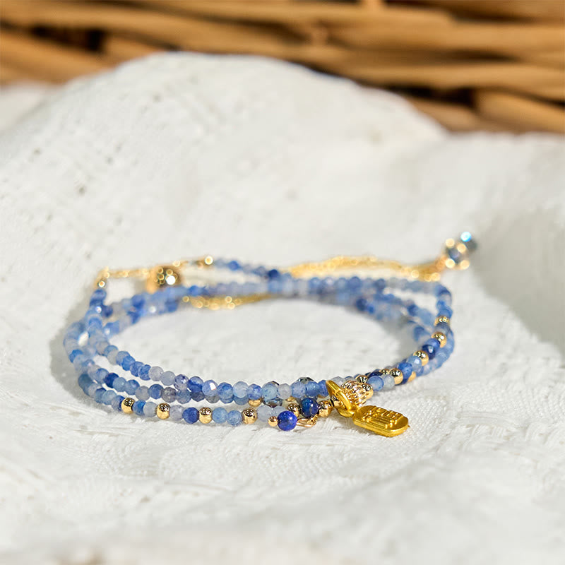 Buddha Stones 3mm Ultra-thin Beads Natural Lazurite Triple Wrap Fu Character Positive Bracelet - image 2