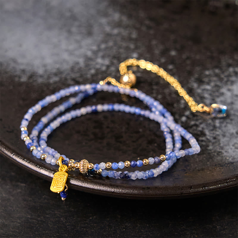 Buddha Stones 3mm Ultra-thin Beads Natural Lazurite Triple Wrap Fu Character Positive Bracelet - 3mm Lazurite(Wrist Circumference: 14-15cm) - image 0