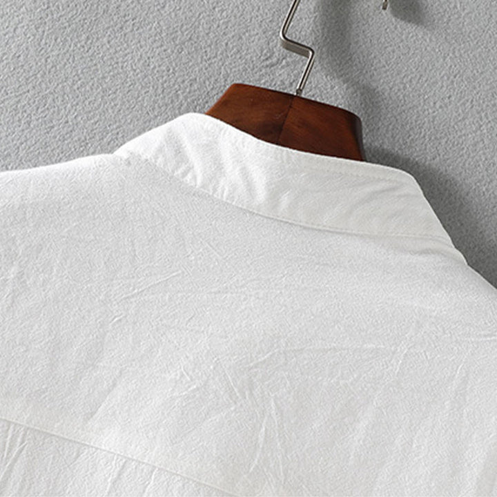 Buddha Stones Summer Solid Men's Buttons Half Sleeve Cotton Linen Shirt - image 6