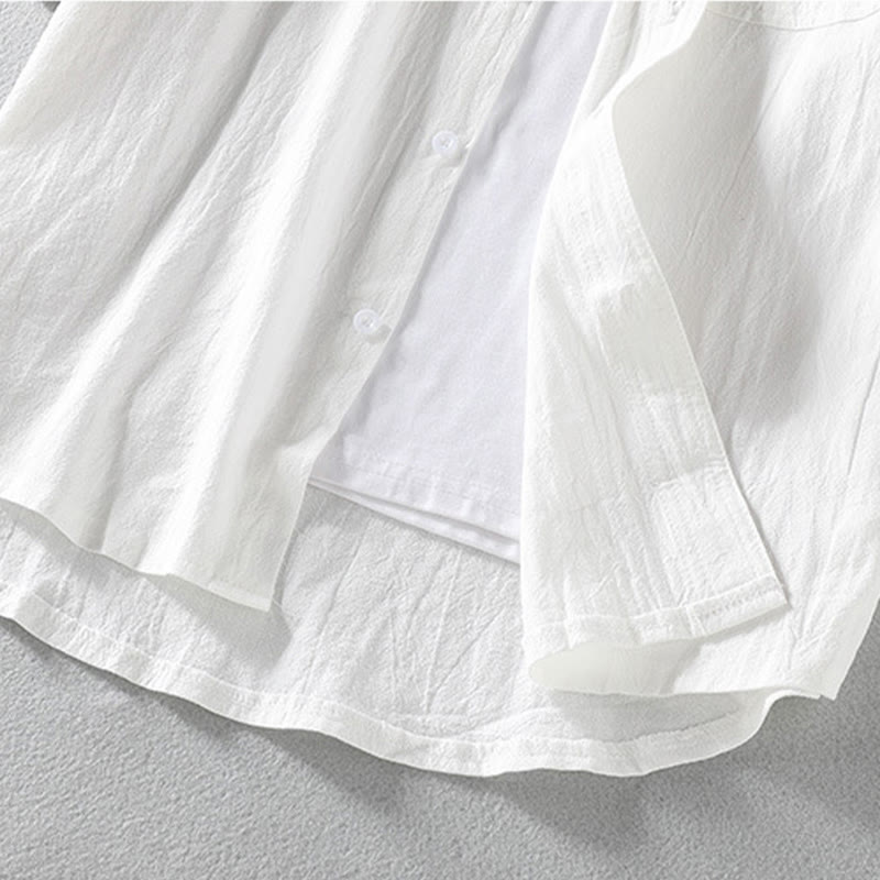 Buddha Stones Summer Solid Men's Buttons Half Sleeve Cotton Linen Shirt - image 11