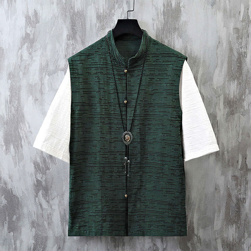 Buddha Stones Summer Patchwork Color Design Men's Half Sleeve Cotton Linen Shirt - CadetBlue - US/UK/AU48，EU58 (6XL) - image 4