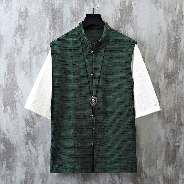 Buddha Stones Summer Patchwork Color Design Men's Half Sleeve Cotton Linen Shirt - CadetBlue - US/UK/AU48，EU58 (6XL) - image 4