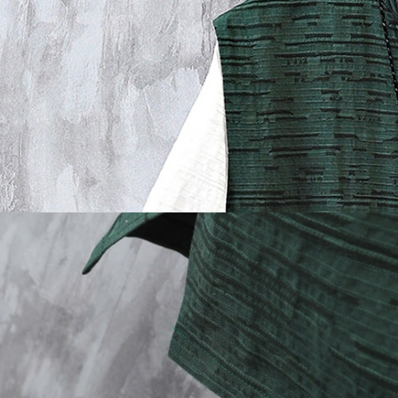 Buddha Stones Summer Patchwork Color Design Men's Half Sleeve Cotton Linen Shirt - image 6