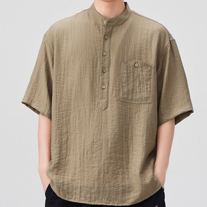 Buddha Stones Summer Plain Half Buttons Design Men's Half Sleeve Shirt - Tan - US/UK/AU44，EU54 (4XL) - image 7