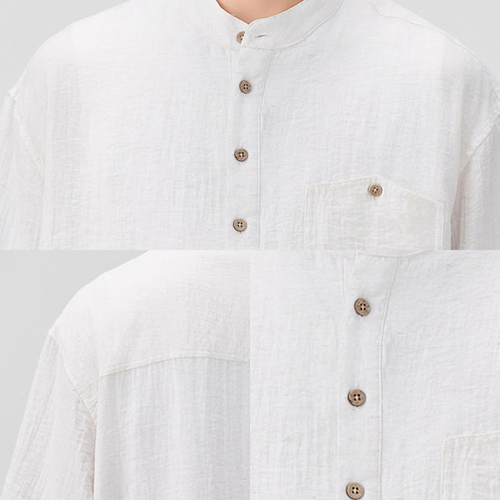 Buddha Stones Summer Plain Half Buttons Design Men's Half Sleeve Shirt - image 6