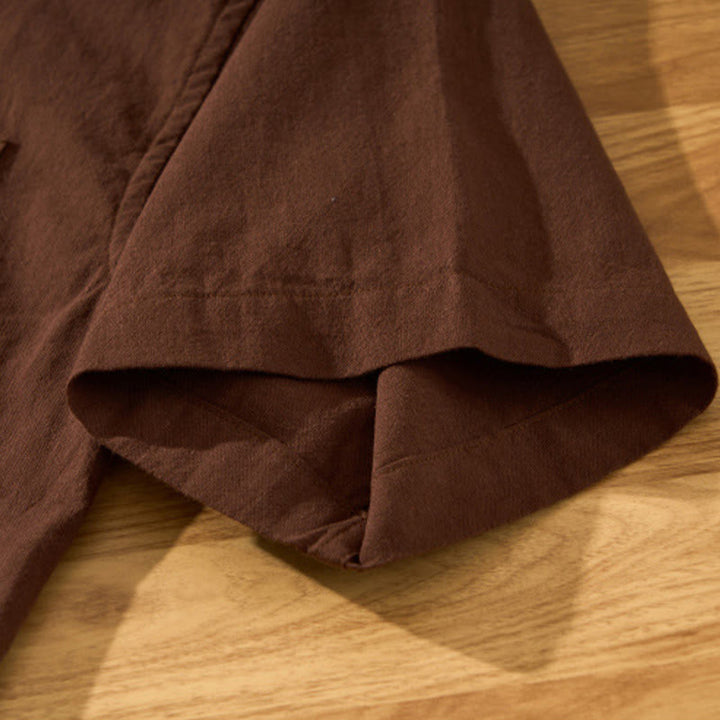 Buddha Stones Summer Solid Men's Half Button Short Sleeve Cotton Shirt - image 25