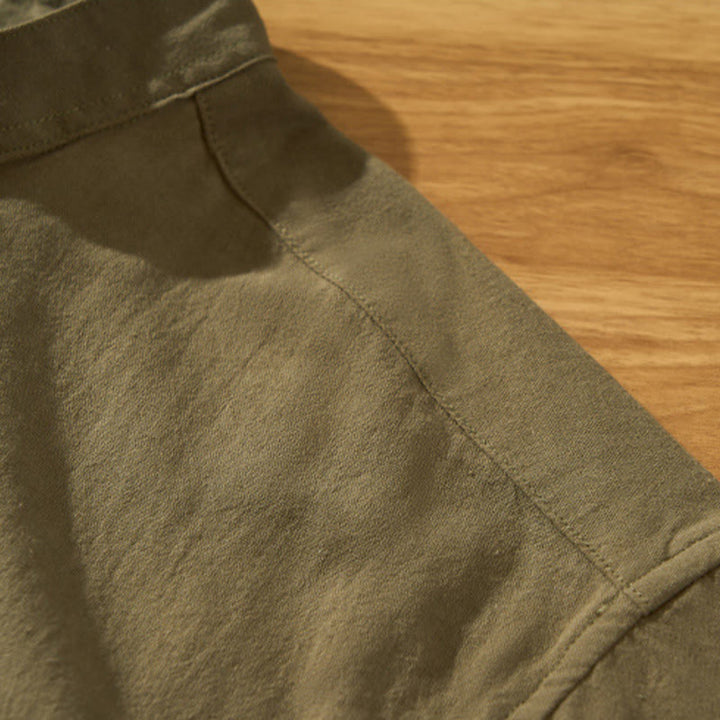 Buddha Stones Summer Solid Men's Half Button Short Sleeve Cotton Shirt - image 30