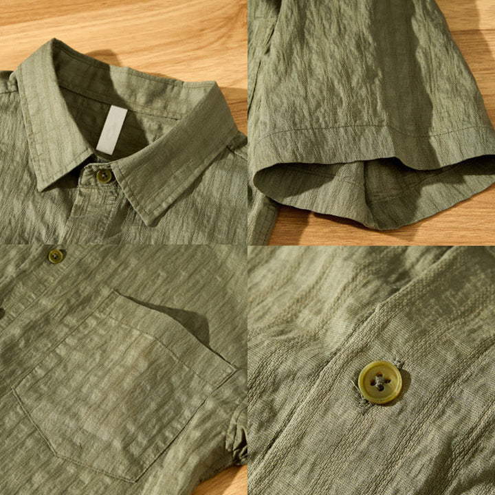 Buddha Stones Summer Solid Breathable Men's Buttons Short Sleeve Tencel Shirt - image 4