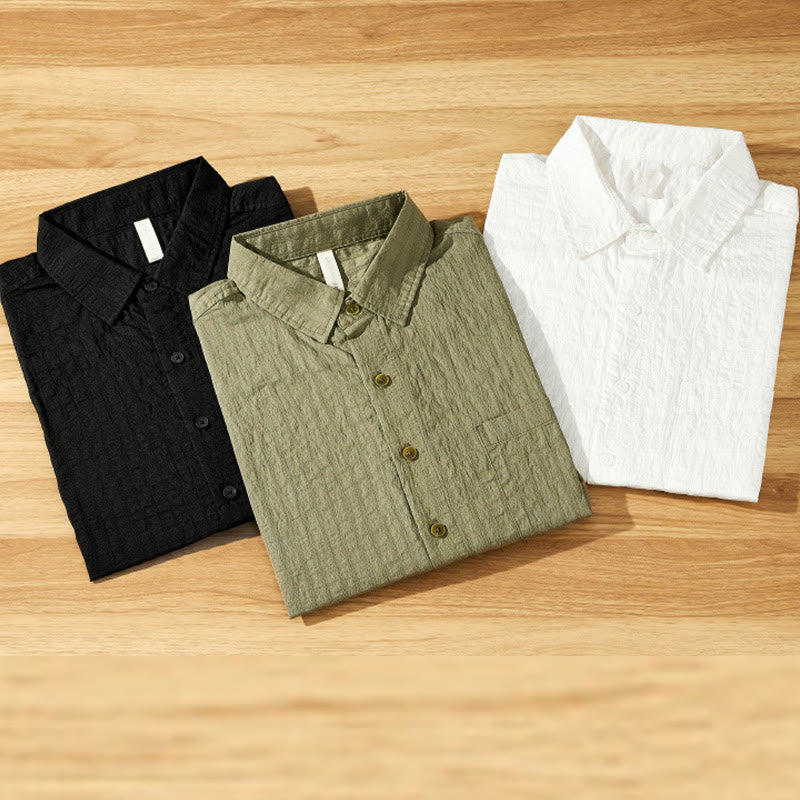 Buddha Stones Summer Solid Breathable Men's Buttons Short Sleeve Tencel Shirt - image 1