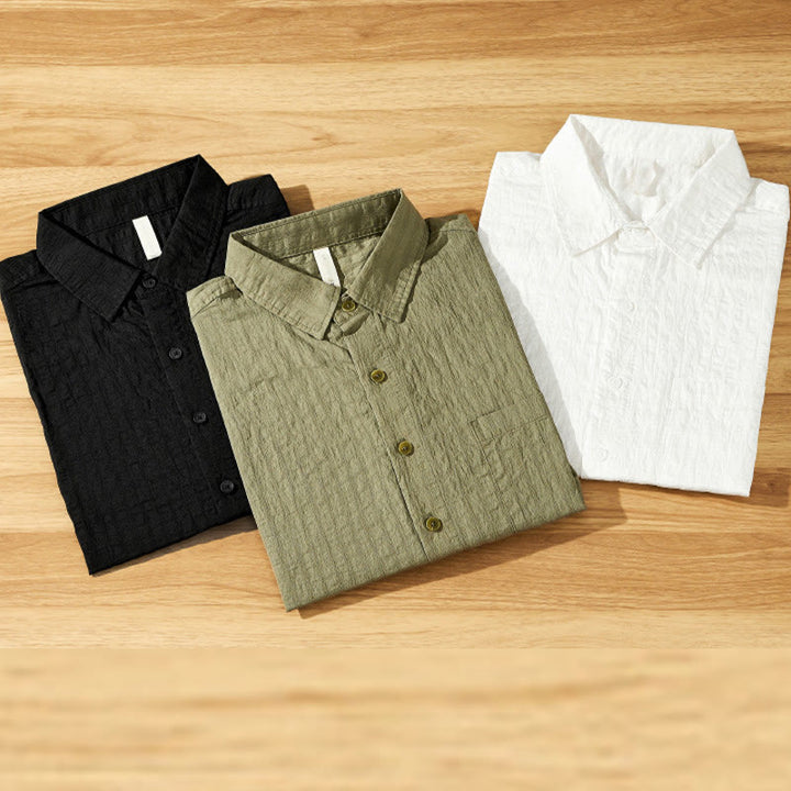 Buddha Stones Summer Solid Breathable Men's Buttons Short Sleeve Tencel Shirt - image 1