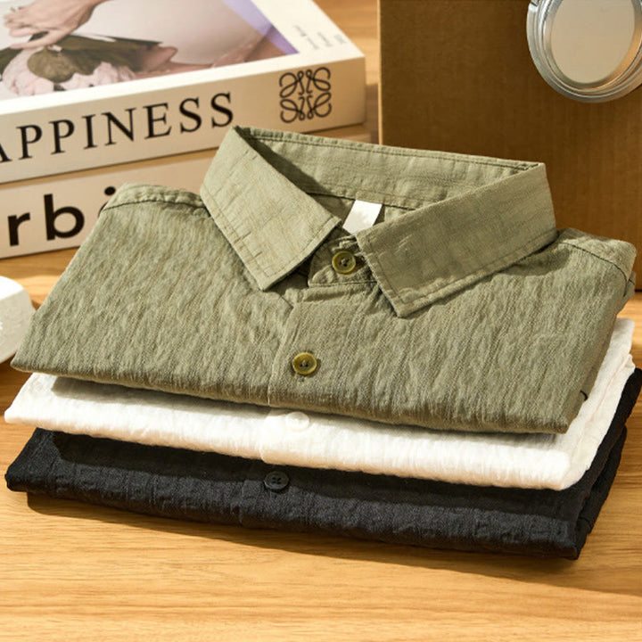 Buddha Stones Summer Solid Breathable Men's Buttons Short Sleeve Tencel Shirt - image 2