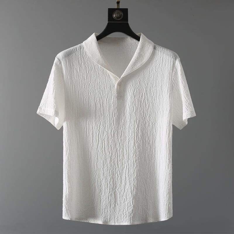 Buddha Stones 2Pcs Solid Color Wrinkle V-Neck Short Sleeve T-shirt Pants Clothing Men's Set - image 8