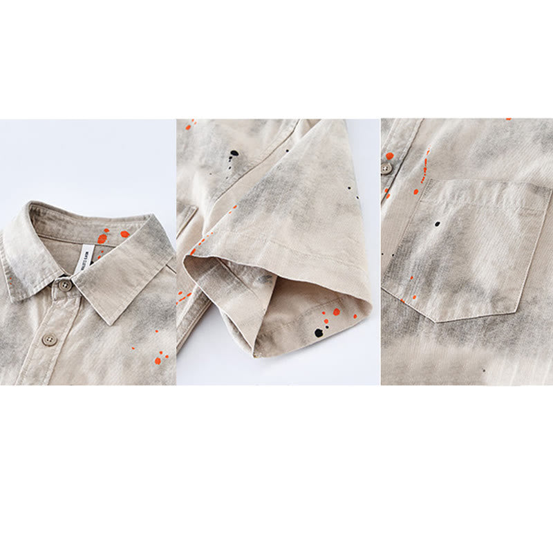 Buddha Stones Summer Ink Splashing Color Men's Button Short Sleeve Cotton Shirt - image 9