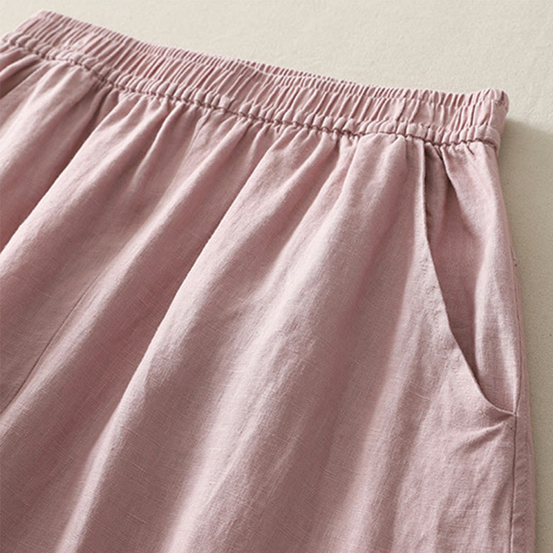 Buddha Stones Summer Daily Solid Color Elastic Waistband Design Women's Wide Leg Pants With Pockets - image 9