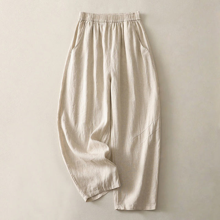 Buddha Stones Summer Daily Solid Color Elastic Waistband Design Women's Wide Leg Pants With Pockets - Beige - US8-10，UK/AU12-14，EU40-42 (2XL) - image 0