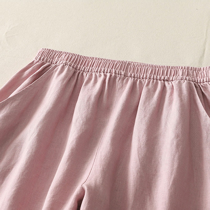 Buddha Stones Summer Daily Solid Color Elastic Waistband Design Women's Wide Leg Pants With Pockets - image 10