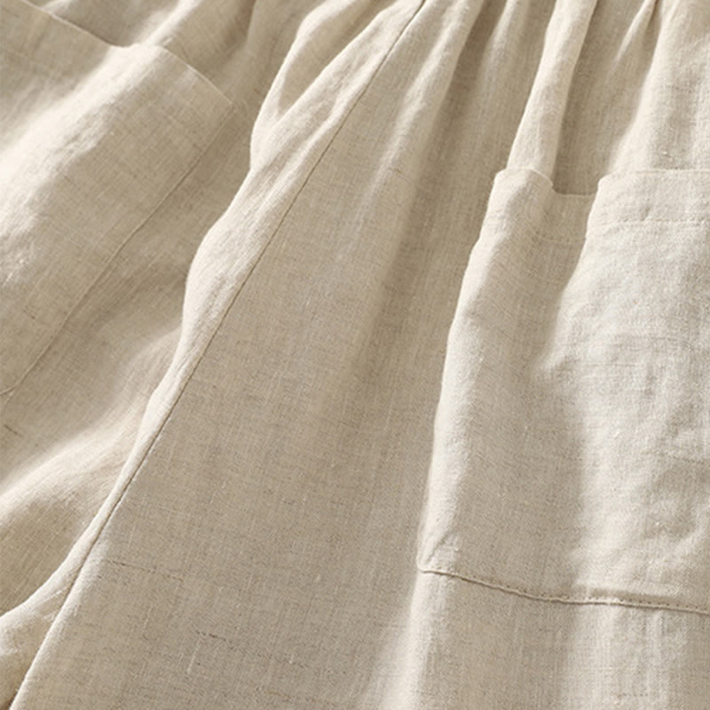 Buddha Stones Casual Retro Drawstring Embroidery Design Women's Cotton Linen 7-8 Length Pants With Pockets - image 5