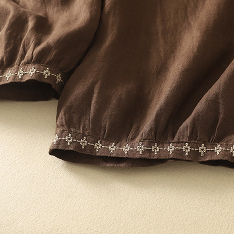 Buddha Stones Casual Retro Drawstring Embroidery Design Women's Cotton Linen 7-8 Length Pants With Pockets - image 16