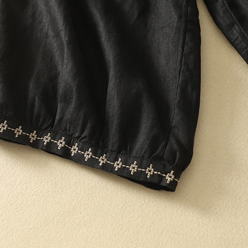 Buddha Stones Casual Retro Drawstring Embroidery Design Women's Cotton Linen 7-8 Length Pants With Pockets - image 12