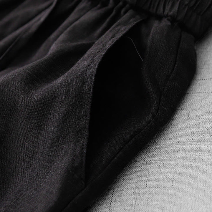 Buddha Stones Casual High Waist Ruffled Drawstring Design Women's Wide Leg Cotton Pants With Pockets - image 20