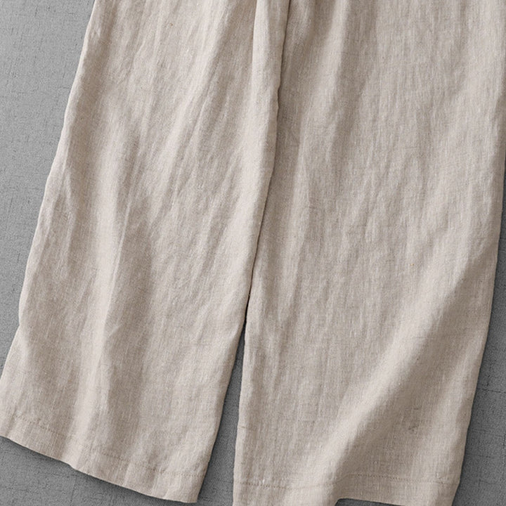 Buddha Stones Casual High Waist Ruffled Drawstring Design Women's Wide Leg Cotton Pants With Pockets - image 7