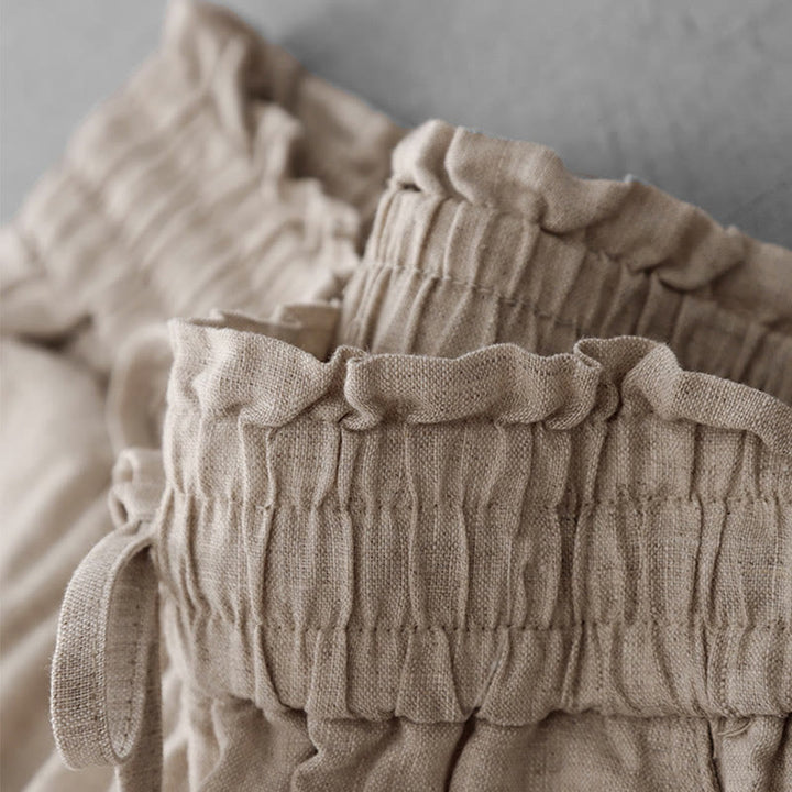 Buddha Stones Casual High Waist Ruffled Drawstring Design Women's Wide Leg Cotton Pants With Pockets - image 4