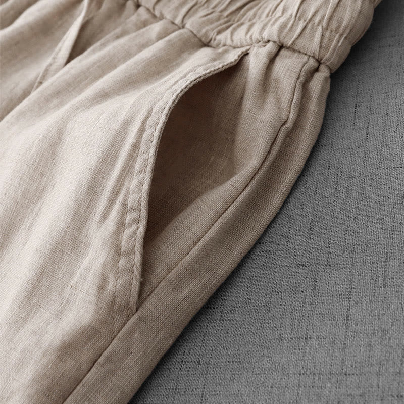 Buddha Stones Casual High Waist Ruffled Drawstring Design Women's Wide Leg Cotton Pants With Pockets - image 5