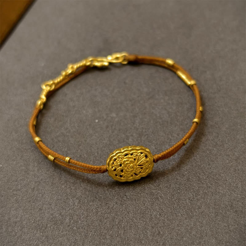 Buddha Stones Handmade Copper Gold Plated Peony String Balance Bracelet - Copper & Rope(Wrist Circumference: 14-15cm) - image 0