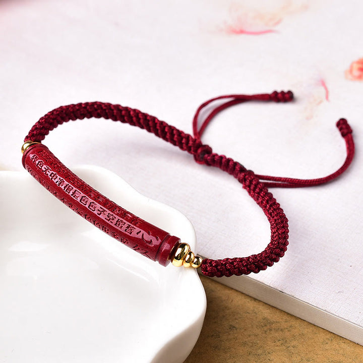 Buddha Stones Handmade Cinnabar Om Mani Padme Hum Heart Sutra Blessing Braided Bracelet - image 7