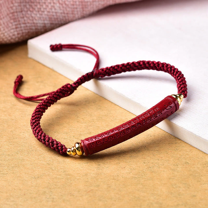 Buddha Stones Handmade Cinnabar Om Mani Padme Hum Heart Sutra Blessing Braided Bracelet - Heart Sutra(Wrist Circumference: 14-19cm) - image 6