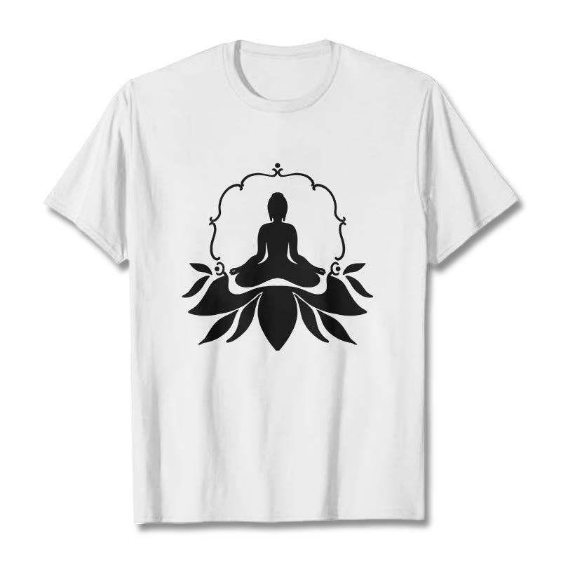 Buddha Stones Meditating Buddha Seated on Grass Tee T-shirt - White - 2XL - image 5