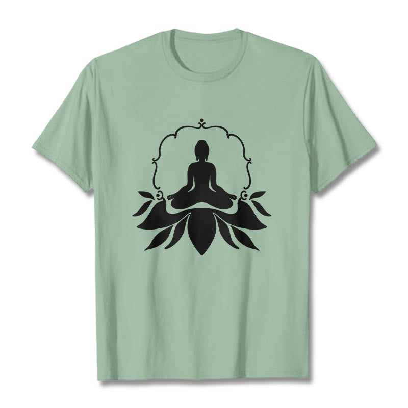Buddha Stones Meditating Buddha Seated on Grass Tee T-shirt - PaleGreen - 2XL - image 14